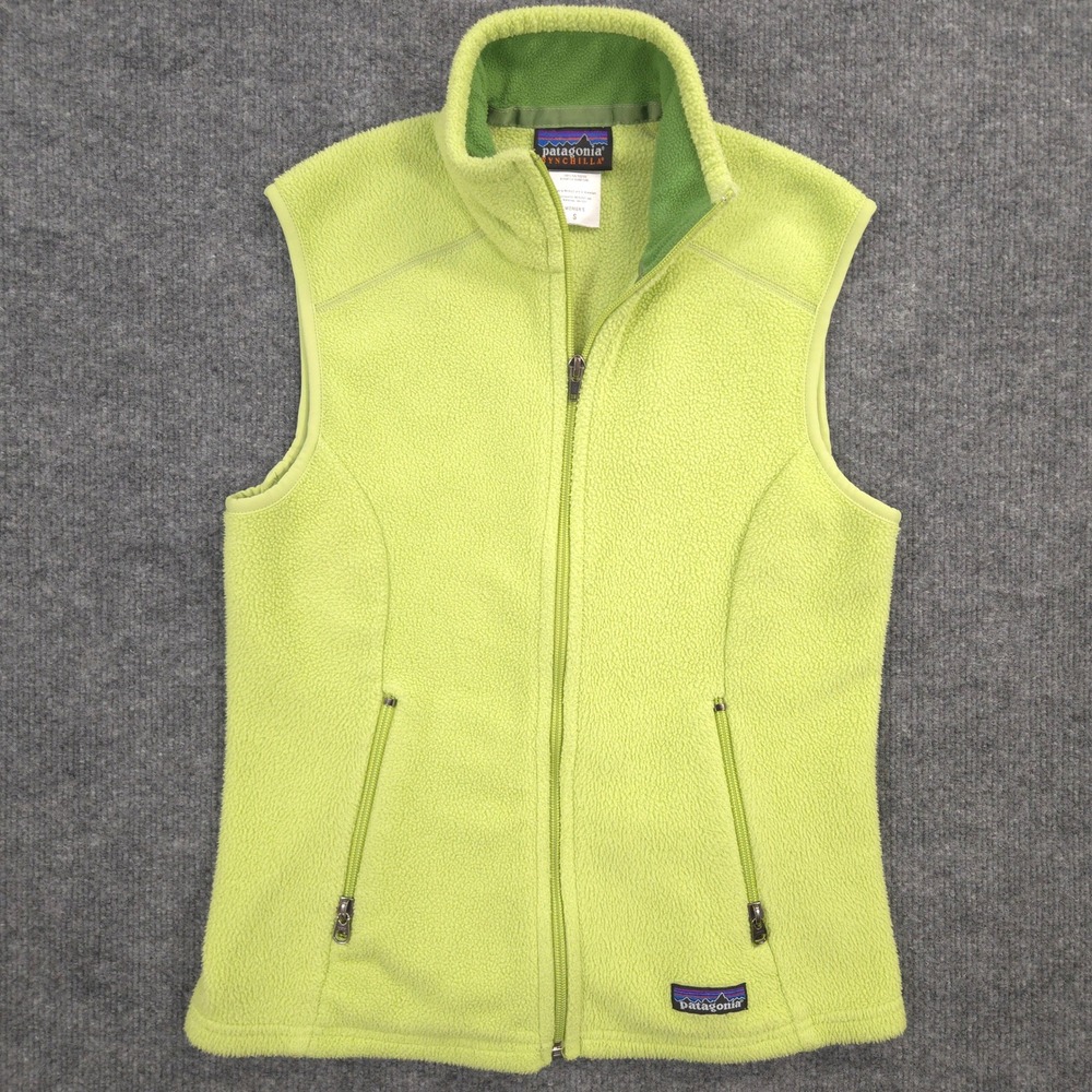 Patagonia Synchilla Vest Womens S Lime Green Full Zip Fleece Outdoor Hike Trail
